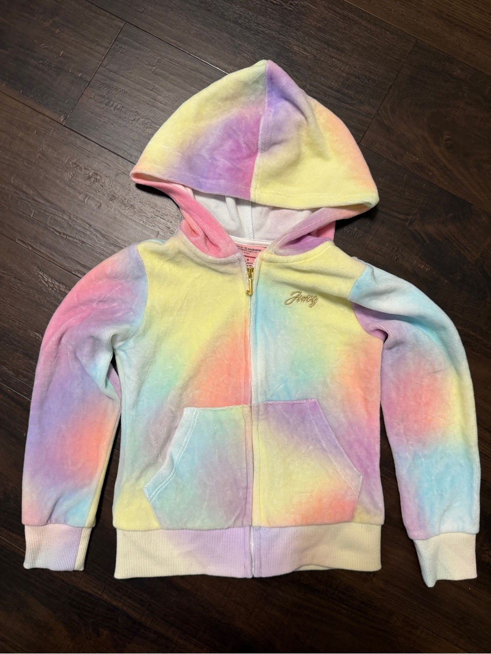 Juicy Couture Kids Girls Size 5 Pastel Rainbow Velour Zip Hoodie Y2K Style